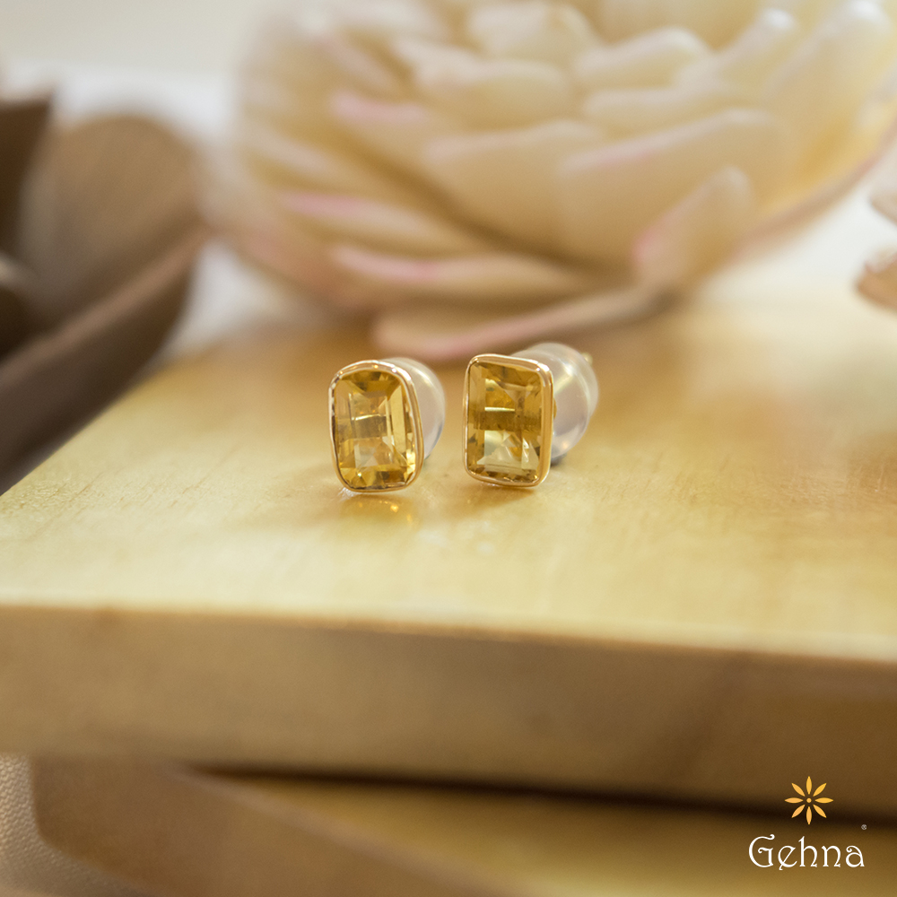 Shop Fabulous Citrine 18K Gold Stud Earring Online in India Gehna