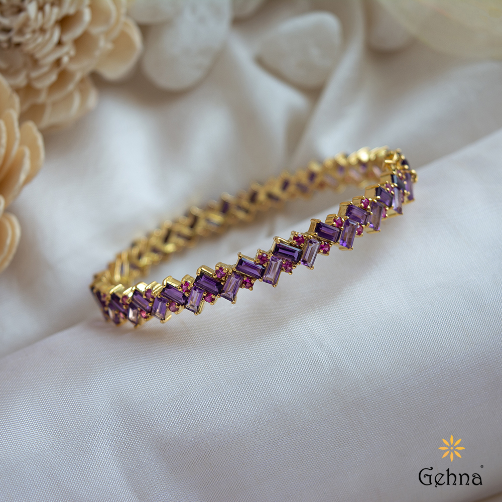 Shop Amethyst Pink Sapphire Bangle in 18K Gold for Women Gehna
