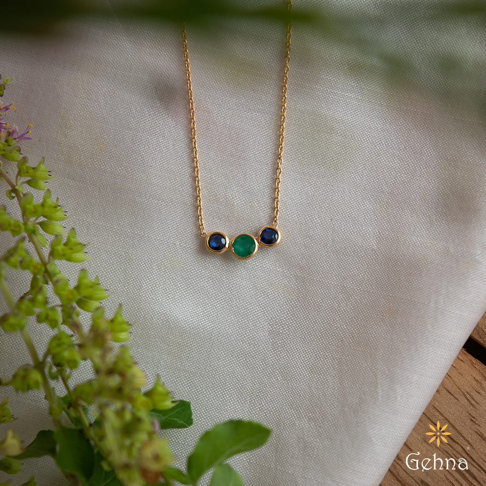 Shop Blue Sapphire and Emerald 18K Gold Necklace Online in India