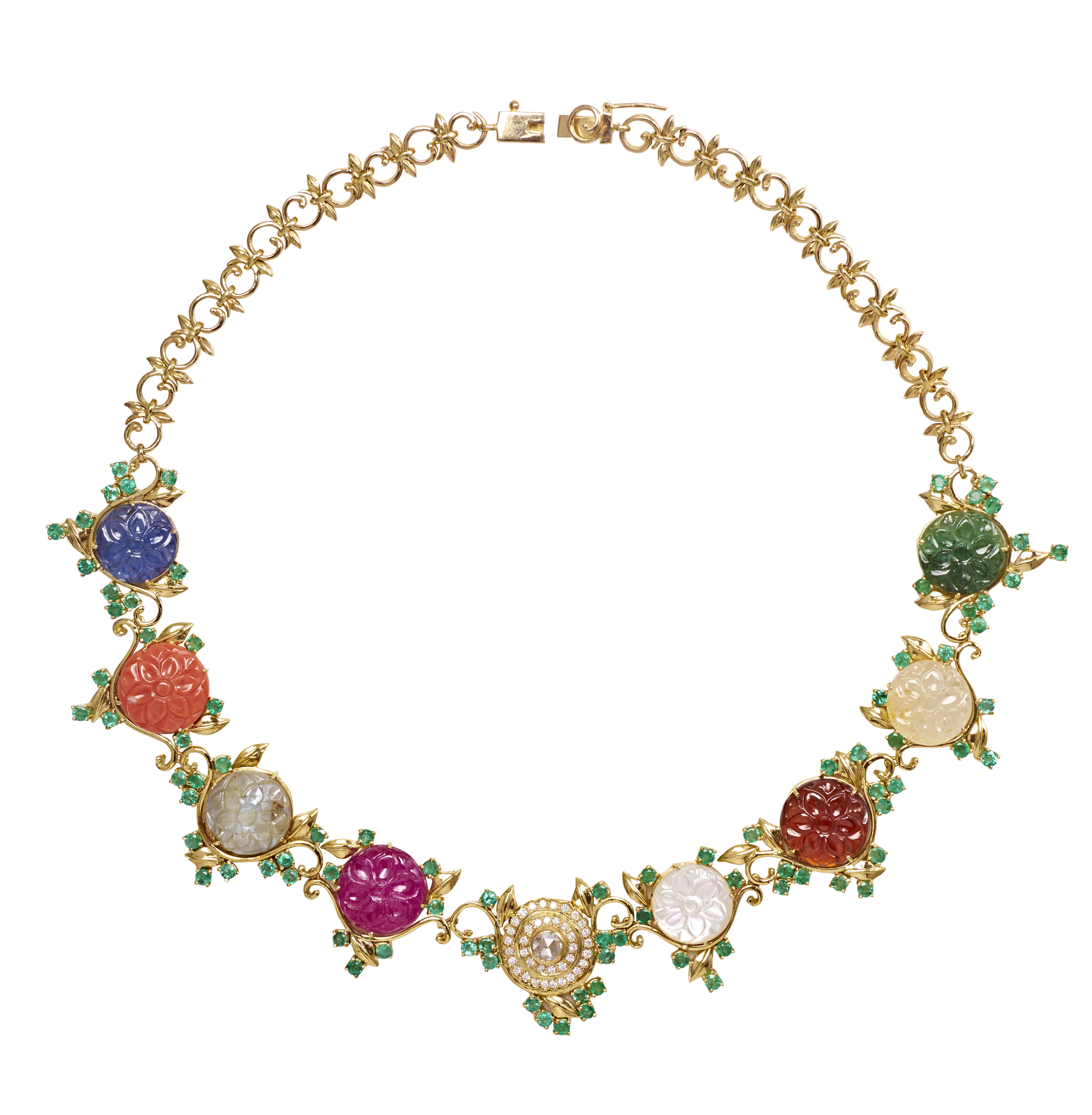 Shop 18K Gold, Emerald Navaratna Necklace for Women Online