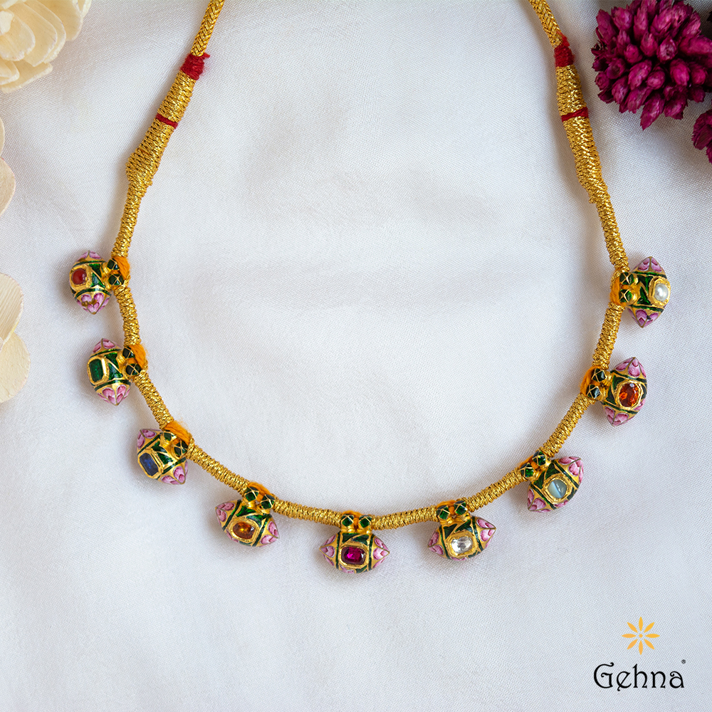 Shop Mystic Dual Side Navratna and Polki Diamond 22K Gold Necklace