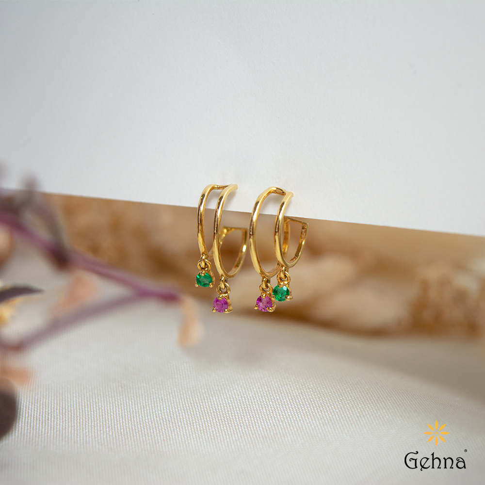 Shop Ruby Emerald Hoop Earrings for Women Gehna