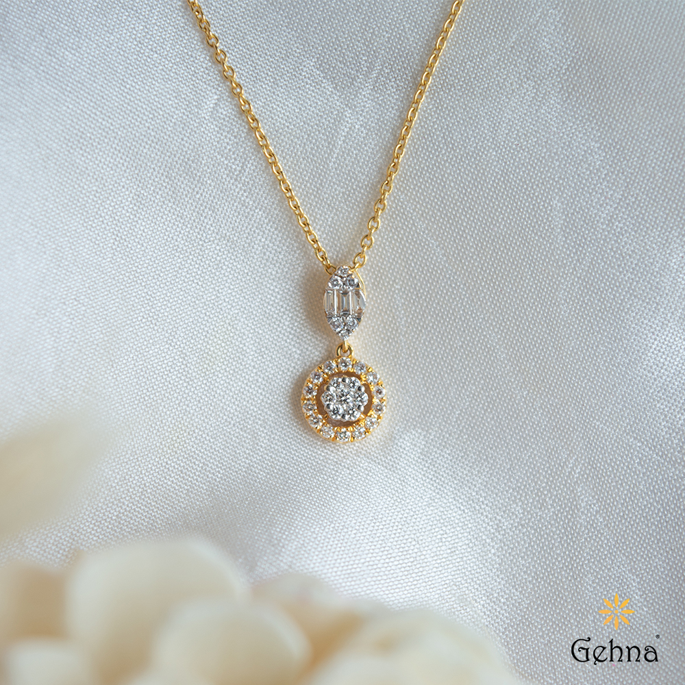Shop Opulent Diamond Pendant with 18K Gold Chain for Women Gehna