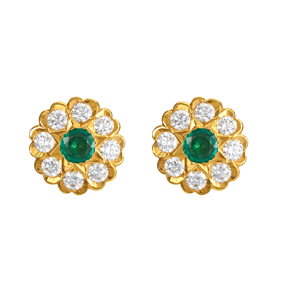 Buy Vintage Diamond Emerald 22K Gold Stud Earrings Online in India