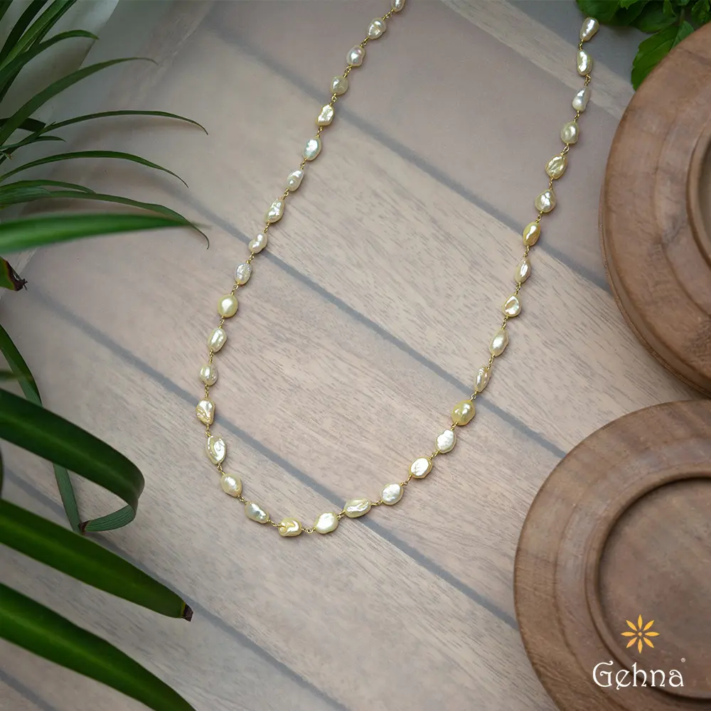 Luminous Baroque Pearl 18K Gold Chain (18 Inches)