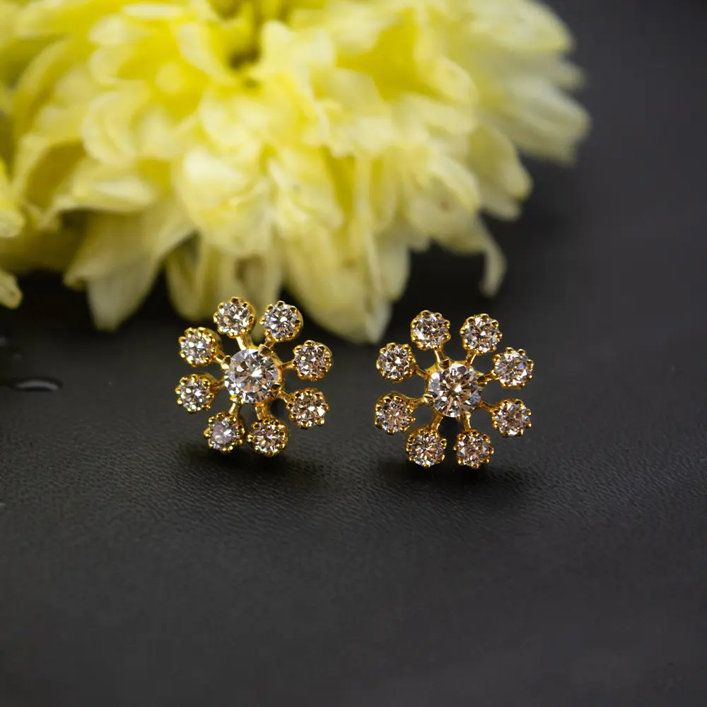 Shop Radiant Diamond Studs in 22K Gold Gehna