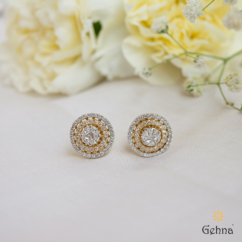 Shop Opulent Diamond and 18K Gold Stud Earring for Women Gehna