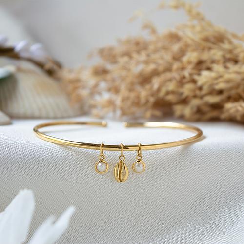 Shop Oceanic Pearl & Cowrie Shell 18K Gold Flexible Bangle for