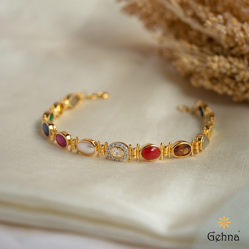Shop Blissful Navaratna Diamond 22K Gold Bracelet for Women Gehna