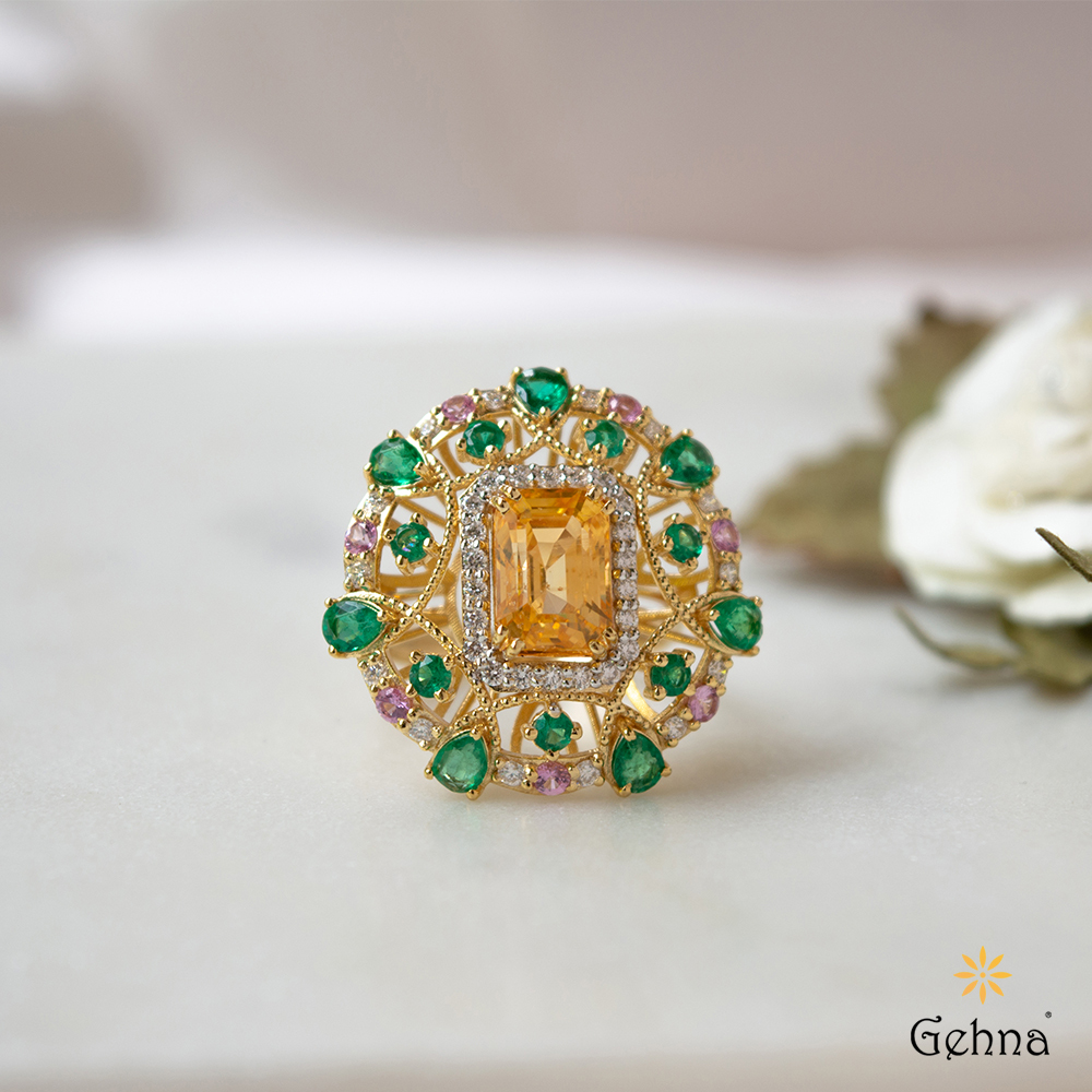Harmonious Radiance Gemstone Diamond 18K Gold Ring