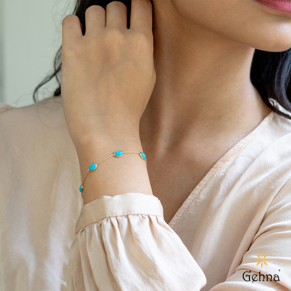 Shop Tranquillity Natural Turquoise 18K Gold Bracelet for Women
