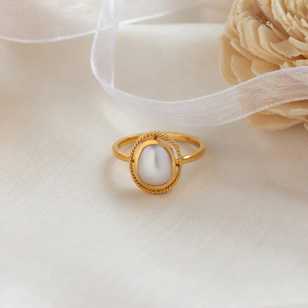New Gold Moti Ring Design Shop Blissful Natural Pearl 22K Gold