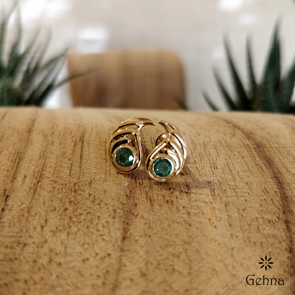 Shop Elegant Emerald and Gold Stud Earrings Online in India Gehna