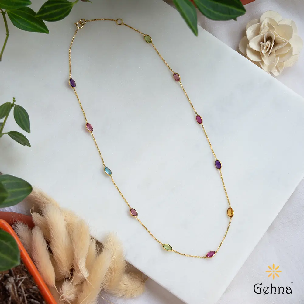 Shop Harlequin Multi Gemstone 18K Gold Chain for Women Gehna