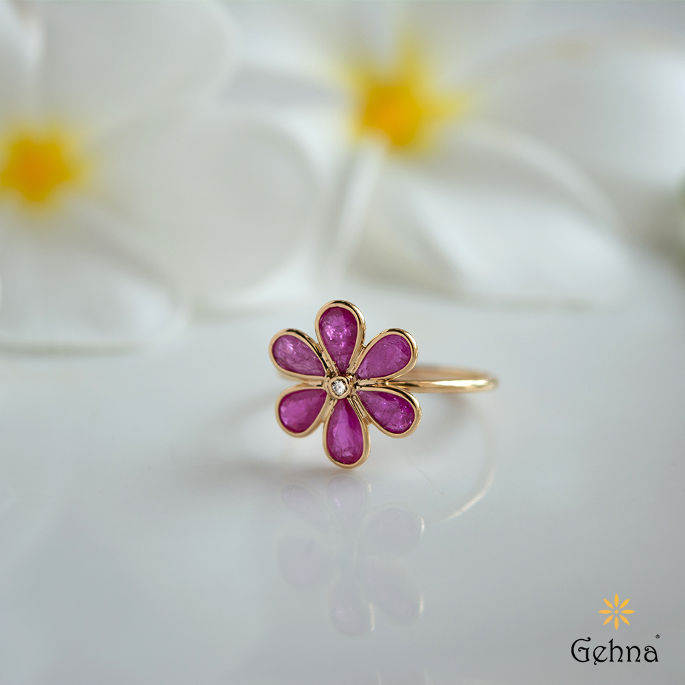 Shop Floral Ruby and Diamond 18K Gold Ring for Women Gehna